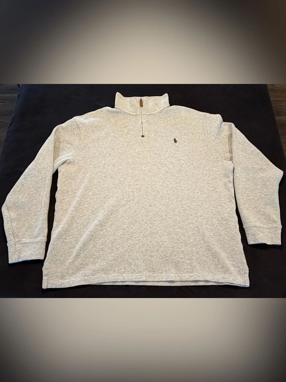 Polo Ralph Lauren Quarter Zip Sweater Men’s XL Gray 100% Cotton Leather Pull